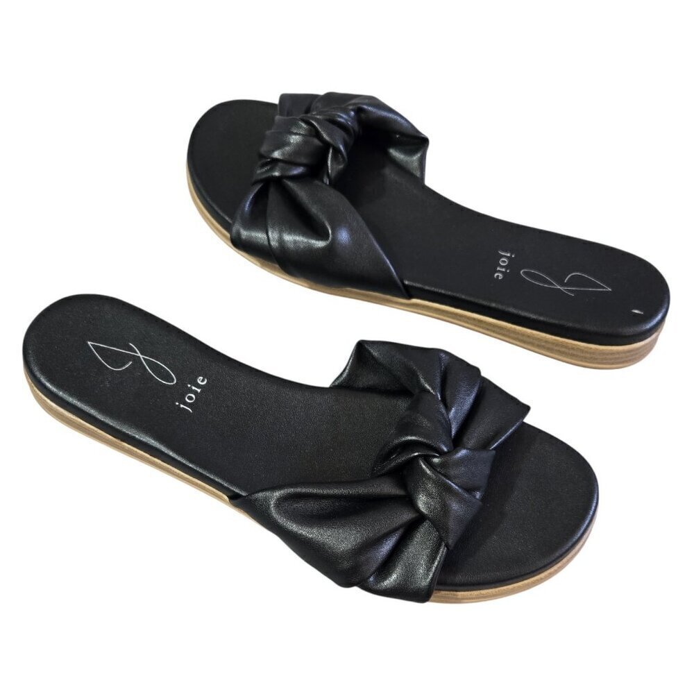 Joie Black Knot Slide Sandals Slip On Flats Dressy Neutral Vacation Whimsical